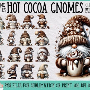 Hot Cocoa Gnomes Clipart Bundle for Sublimation or Print, Gnome Sublimation, Hot Chocolate Clipart, Winter Sublimation Bundle