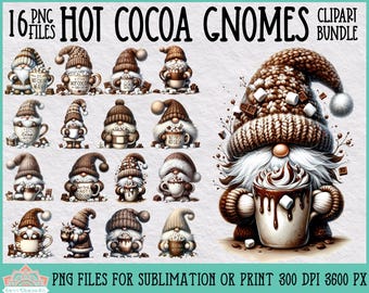 Varm chokladtomtar Clipart-paket för sublimering eller tryck, tomtesublimering, varm choklad Clipart, vintersublimeringspaket