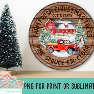 Arbres de Noël frais de la ferme pour la sublimation ou l’impression, ronde de Noël PNG, sublimation de Noël, ornement de Noël