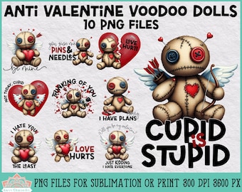Pacchetto di bambole voodoo anti-San Valentino per sublimazione o stampa, divertenti design stampabili per San Valentino, bambole voodoo