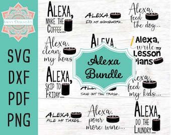 Ask Alexa Bundle Cut File Images for Silhouette and Cricut, INSTANT DOWNLOAD, Alexa svg png dxf pdf Printable Template