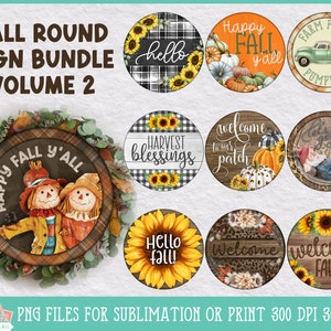 Fall Round Sign Bundle Vol 2 | Autumn Sublimation | Farmhouse Sign Bundle For Print or Sublimation, Porch Sign, Autumn Wall Decor