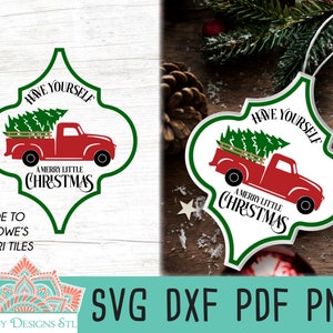 Merry Little Christmas Truck Arabesque Ornament for Cut or Print, Silhouette and Cricut, Arabesque Tiles, Christmas Ornament Svg