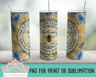 Sassenach Apothecary Skinny Tumbler Sublimation File, Sassenach, Jamie Fraser, Honey Bee, Honey Comb, Dragonfly Sublimation