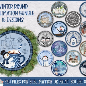 Runde Winterschilder | Türschild Bündel für Sublimation oder Druck, Weihnachtssublimation