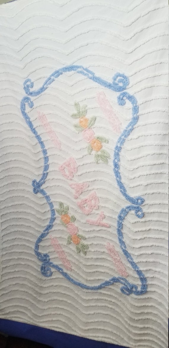 Adorable Vintage Chenille Baby Bed Crib Bedspread Pink Blue Etsy