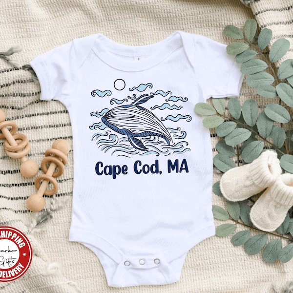 Whale Baby Bodysuit, Cape Cod, MA Baby Bodysuit, Personalized Gerber® Baby Onesie® Short or Long Sleeved, Preemie Through 24 Months
