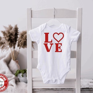 Short or Long Sleeved LOVE Gerber® Baby Onesie®, Valentines Day Baby Bodysuit