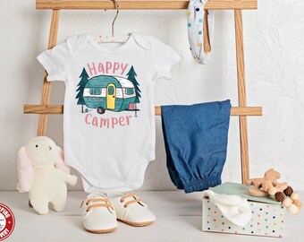 Happy Camper Gerber® Baby Onesie® in Short or Long Sleeves, Camping Baby Bodysuit