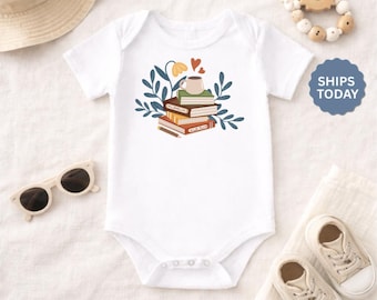 Floral Book Stack Baby Onesie®: Organic Gerber® Bodysuit