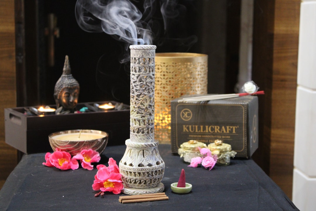 Marble Incense Holder Incenses Stick Burner Handmade Soapstone Tower