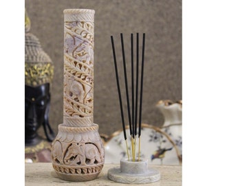 Marble Incense Holder | Candle Stick Burner | Handmade Soapstone Tower. Insence Burner. Perfect Ash Catcher. Decorative Home Decor. 10 inch