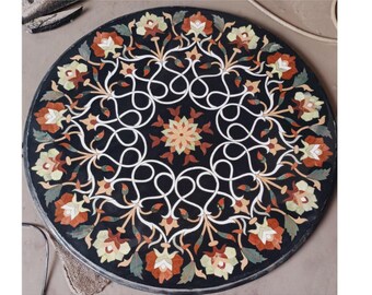 Mesa de mármol Mosiac Art White Coffee Table Top con incrustaciones de piedras semipreciosas múltiples de la artesanía india antigua.