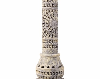 Porta incienso de mármol tallado a mano, hecho a mano en India por artesanos, quemador de incienso de torre de 26,7 cm con recolector de cenizas, regalo de decoración espiritual para el hogar.