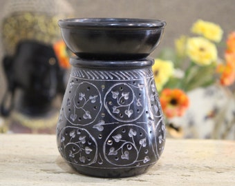 Quemador de aceite Aromaterapia Aroma Cera Melt Burner Mármol Talla negra. Difusor de aceite hecho a mano perfecto para la decoración del hogar y la oficina.