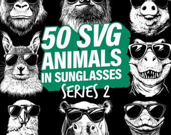 50 SVG Tiere in Sonnenbrillen (Serie 2) | Coole Tiere SVG Bundle | Lustiges Tier Clipart für Cricut & Silhouette | Ai-Svg Eps Pdf Png Jpg Dfx