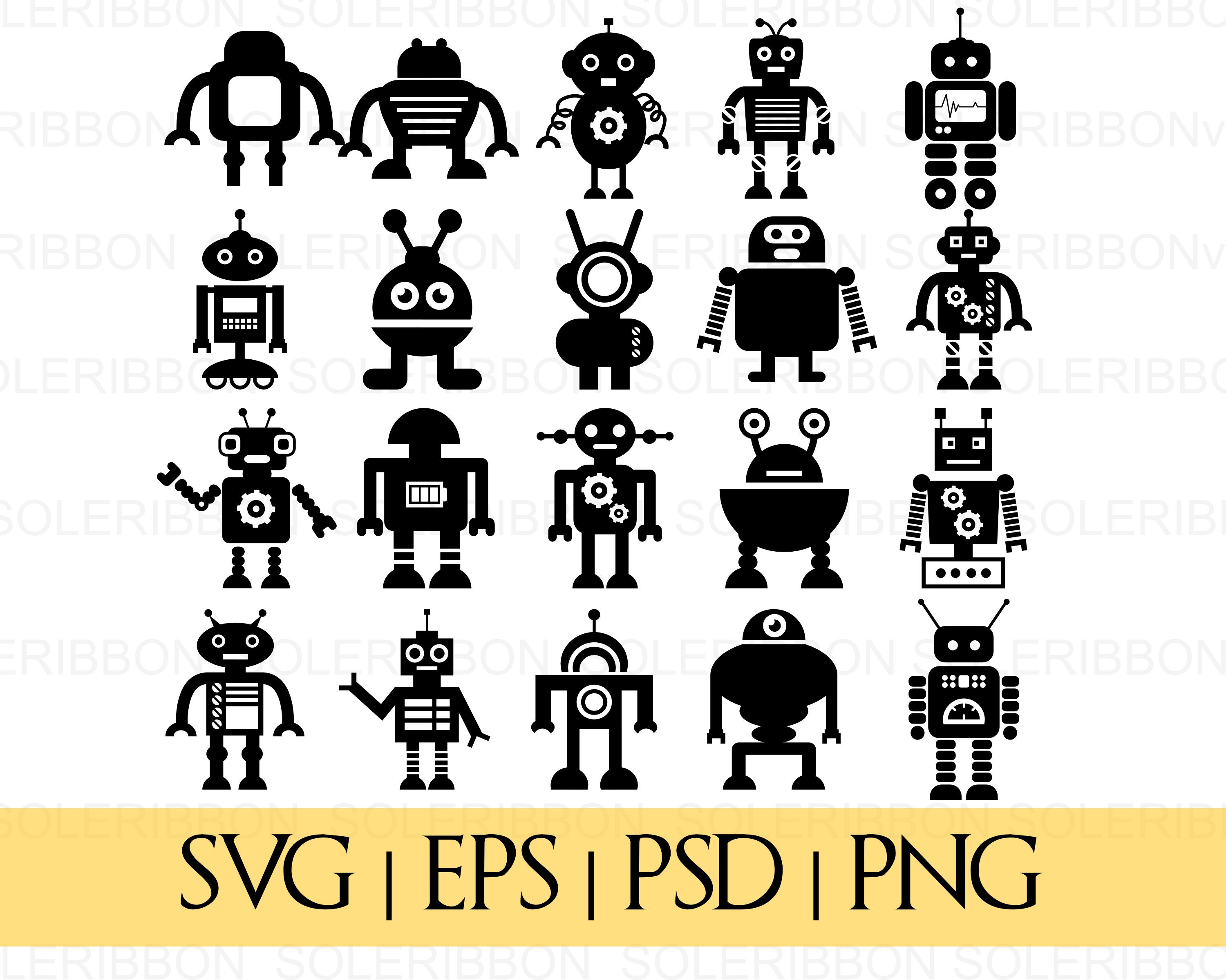 Download Robots Cut Files Bundle Instant Download Printable Vector Clip Art