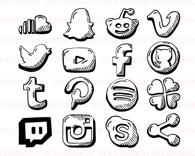 Hand Drawn Social Media Icons Facebook Instagram Twitter Etsy Hand Drawn Social Media Icons Facebook Instagram Twitter Etsy