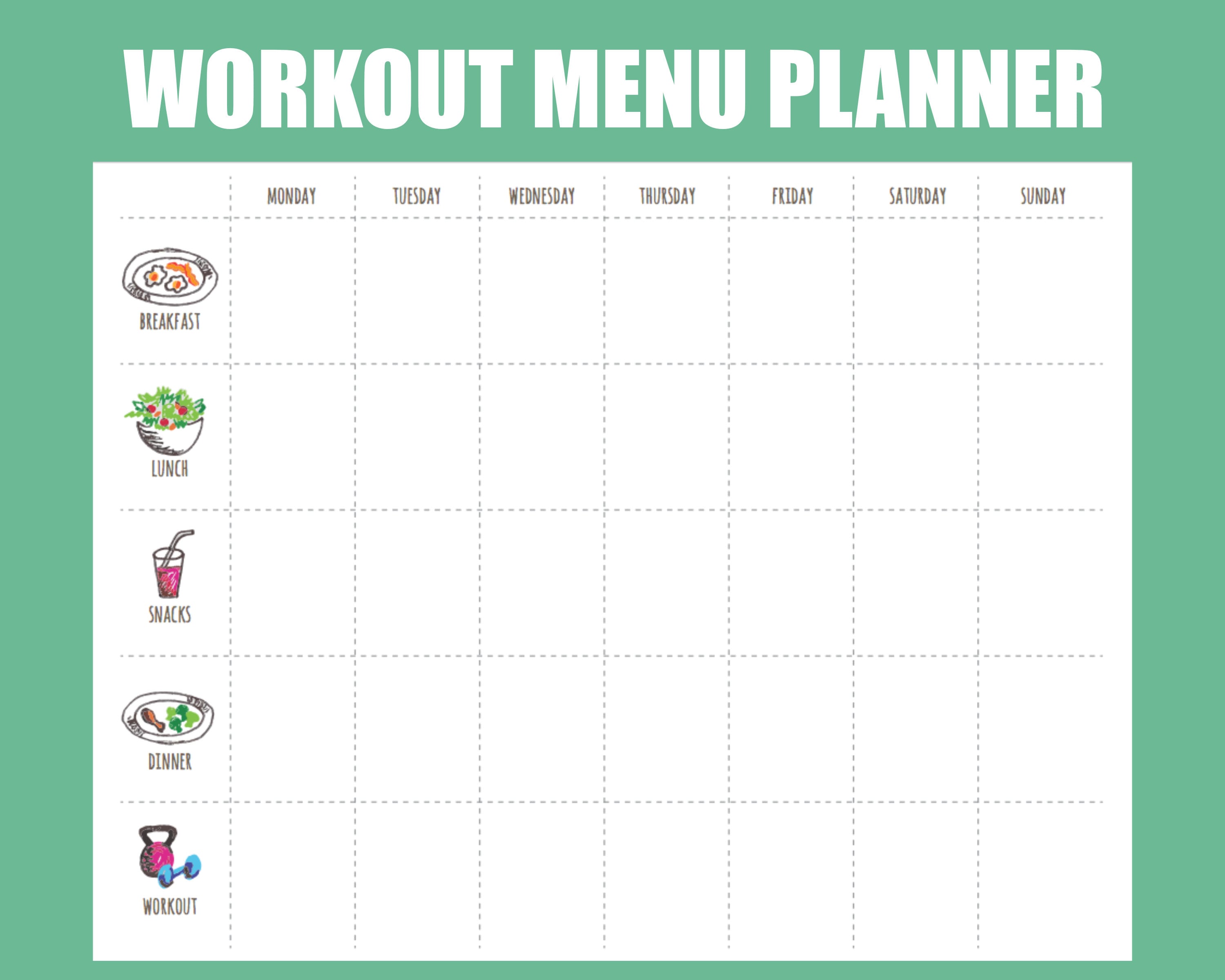 monthly menu planner template printable