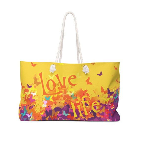 Yellow Butterfly on Yellow Weekender Bag