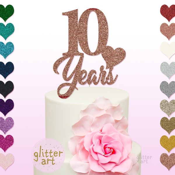 10 Years Anniversary Cake Topper Personalised Custom Wedding Any Name Glitter