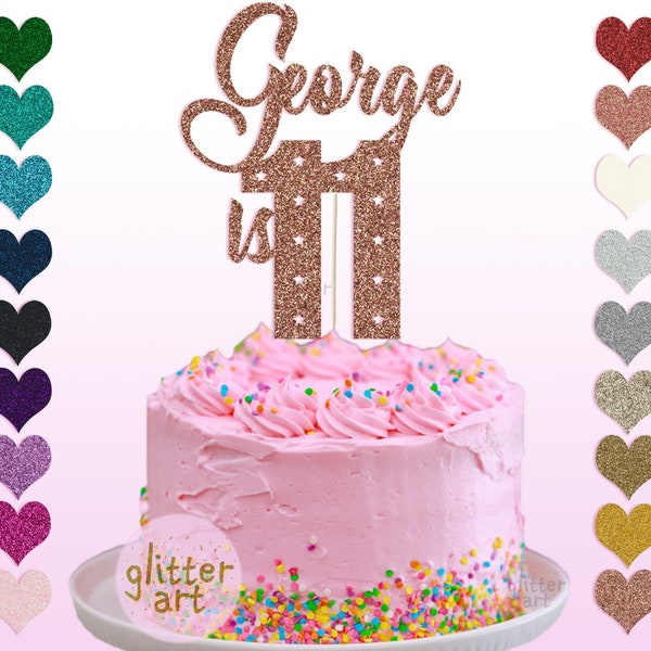 Personalised Custom Glitter Cake Topper Happy 11th Birthday George Eleven Boy Girl Any Name Any text