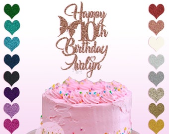 Custom Glitter Butterfly Cake Topper: Personalized 10th Birthday
