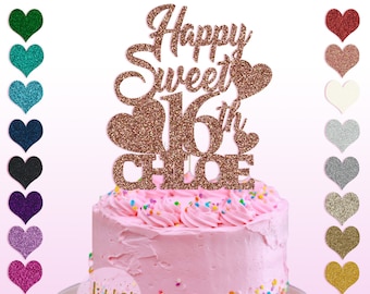 Personalised Custom Happy Sweet 16th Chloe Birthday Sixteen Heart Love Girl Boy Party Cake Topper Name Any Text Any Name Any Age