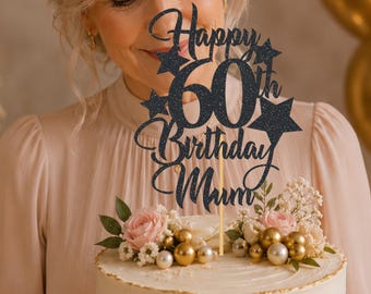 Personalisierte Happy 60th Birthday Mum Glitter-Kuchendeckel, Benutzerdefinierte Dekoration, beliebiger Name und Alter