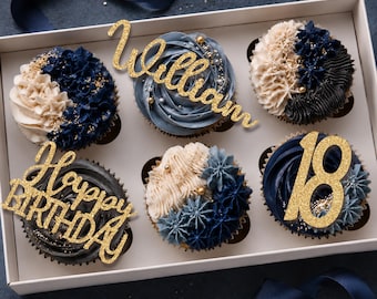 Personalized Glitter Birthday Cupcake Toppers, Happy 18th Birthday, Customised Name & Age
