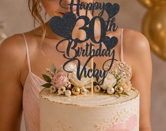 Personalized Glitter Happy 30th Birthday Cake Topper, Custom Name & age