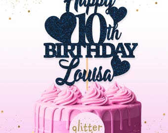 Personalized 10th Birthday Glitter Cake Topper: Any Name, Any Age