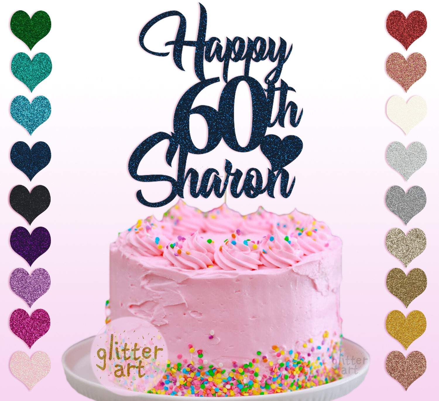 Personalized Birthday Cake Topper - Custom Name & Age Glitter Card, Double Sided, 6.3x4.7 Inches - View #5
