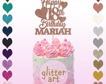 Custom Glitter Birthday Cake Topper: Personalized Name & Age