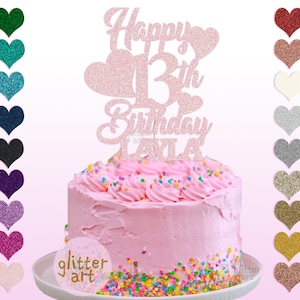Pu&ograve; includere: Topper per torta in glitter rosa con il testo "Happy 13th Birthday Layla".