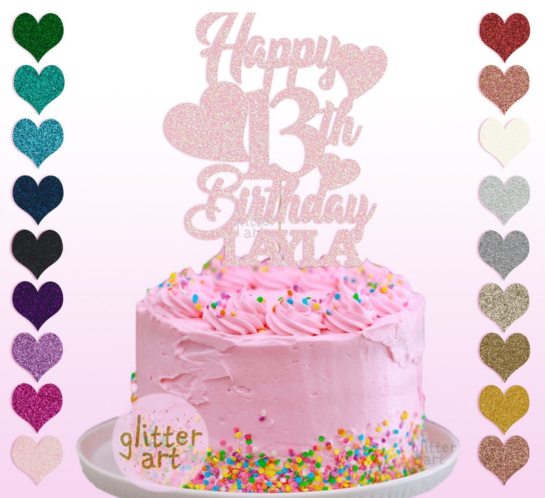 Pu&ograve; includere: Topper per torta in glitter rosa con il testo "Happy 13th Birthday Layla".