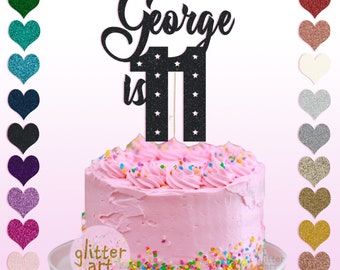 Personalized Glitter 11th Birthday Cake Topper, Custom Name, Any Age