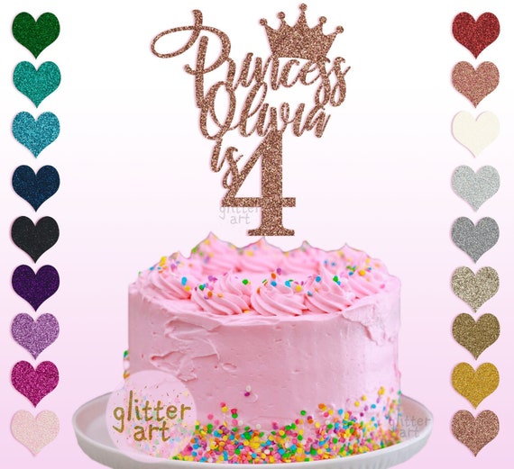 Custom 4th Birthday Cake Topper Princess is 4 Four Today