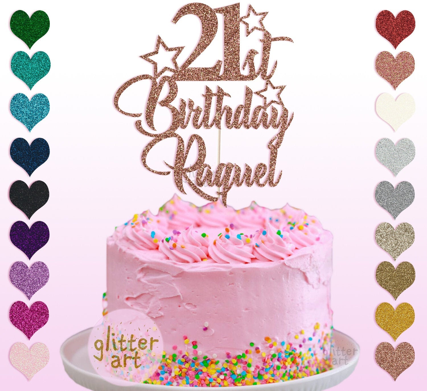 Personalized Glitter Birthday Cake Topper: Custom Name & Age