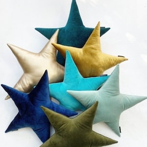 Star shaped cushion, velvet, Medium, Mustard, Yellow, Navy/royal, Duck egg, Teal, Chive, Gift, Gold, Star pillow, Faux, Home, accessories