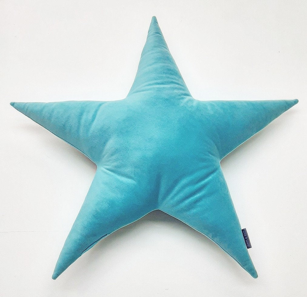 Star Cushion Turquoise Blue Velvet Velour Pillow Home Etsy