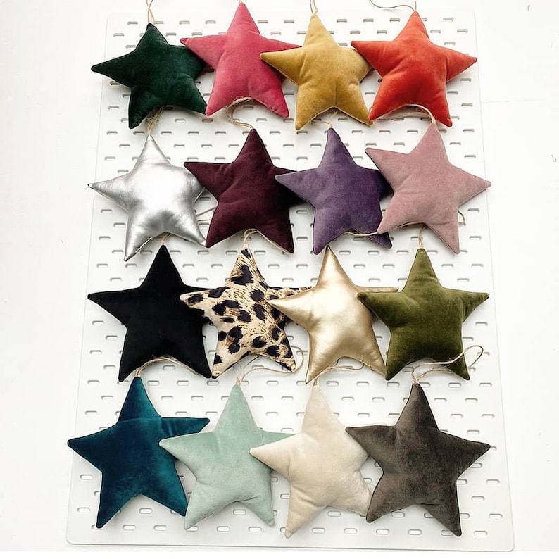 Pequeña decoración de estrella colgante de terciopelo, rosa, mostaza, naranja, regalo, almohada verde, decoración del hogar, sala de estar, dormitorio, niños/guardería. Ecléctico imagen 2