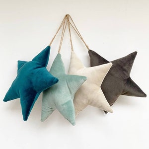 Small Velvet Star, Hanging decoration, Gift, Teal, Duck egg, Cream and Charcoal, Pillow, Home Decor, Living room, Bedroom, Kids/Nursery. image 1