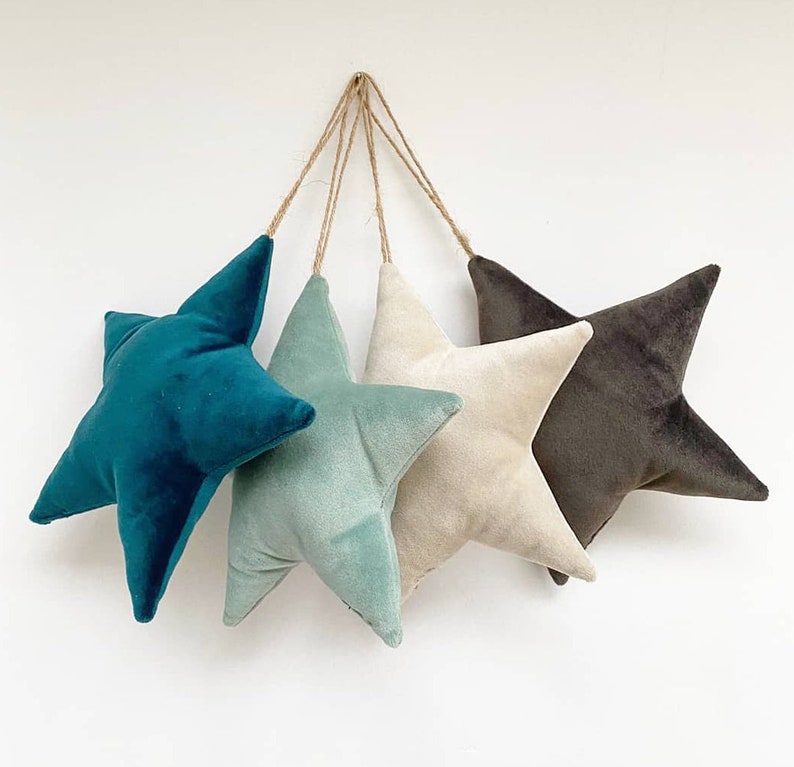 Small Velvet Star, Hanging decoration, Gift, Teal, Duck egg, Cream and Charcoal, Pillow, Home Decor, Living room, Bedroom, Kids/Nursery. image 1