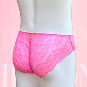 Lace Brazilian Panty for Men – Pink Floral Male Lingerie, Feminine Underwear for Him, Sissy Panties, Femboy Lingerie