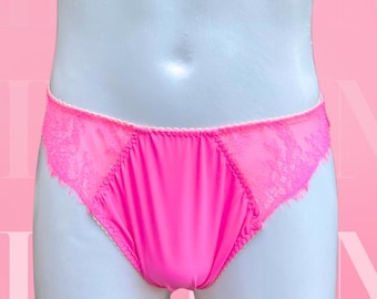 Pink Sissy Satin Panties for Men – Lace Lingerie Underwear · Femboy, Gay Mens Lingerie