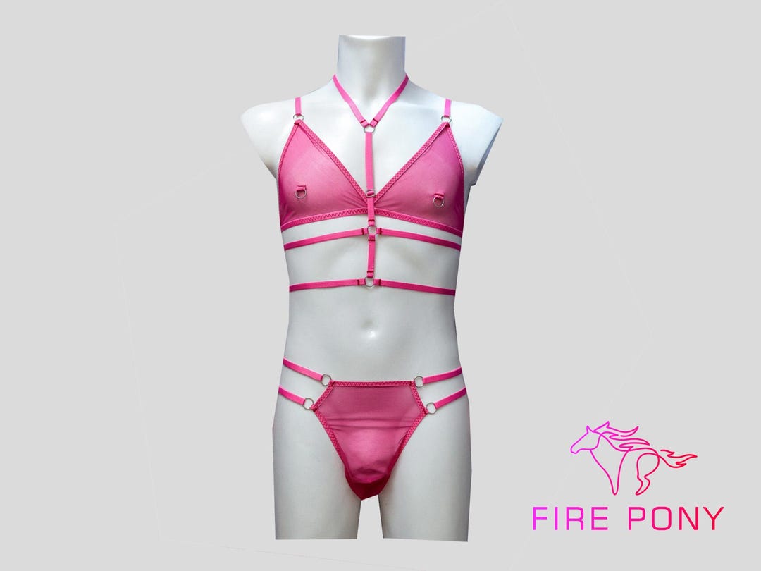 Pink Male Lingerie, Male Lingerie, See-through Crotchless Panties, Mens