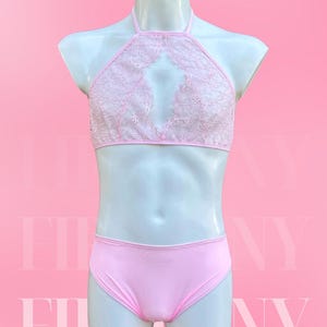 Female lingerie for men - Pink Lace Bra & Panties Set | Men’s Sexy Underwear, Crossdresser Lingerie, Sissy Lingerie