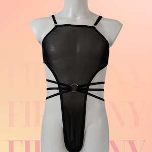 Men&#39;s Sheer Mesh Bodysuit – Femboy One Piece Lingerie | See Through Gay Lingerie | Transparent Strappy Bodysuit for Men | Mankini XS–3XL