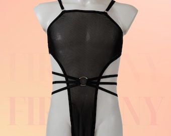 Men's Sheer Mesh Bodysuit – Femboy One Piece Lingerie | See Through Gay Lingerie | Transparent Strappy Bodysuit for Men | Mankini XS–3XL